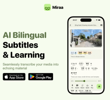 Miraa –超好用的 AI双语学习工具，能自动实时转录音视频字幕