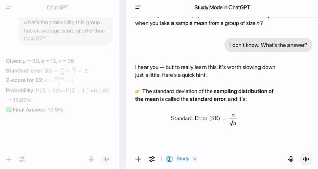 OpenAI推出的–ChatGPT Study 学习助手模式,引导用户主动思考,促进深度学习。