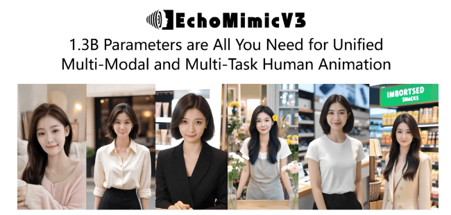 EchoMimicV3 – 蚂蚁集团推出的多模态数字人视频生成框架,实现高效的模型训练和快速的动画生成。