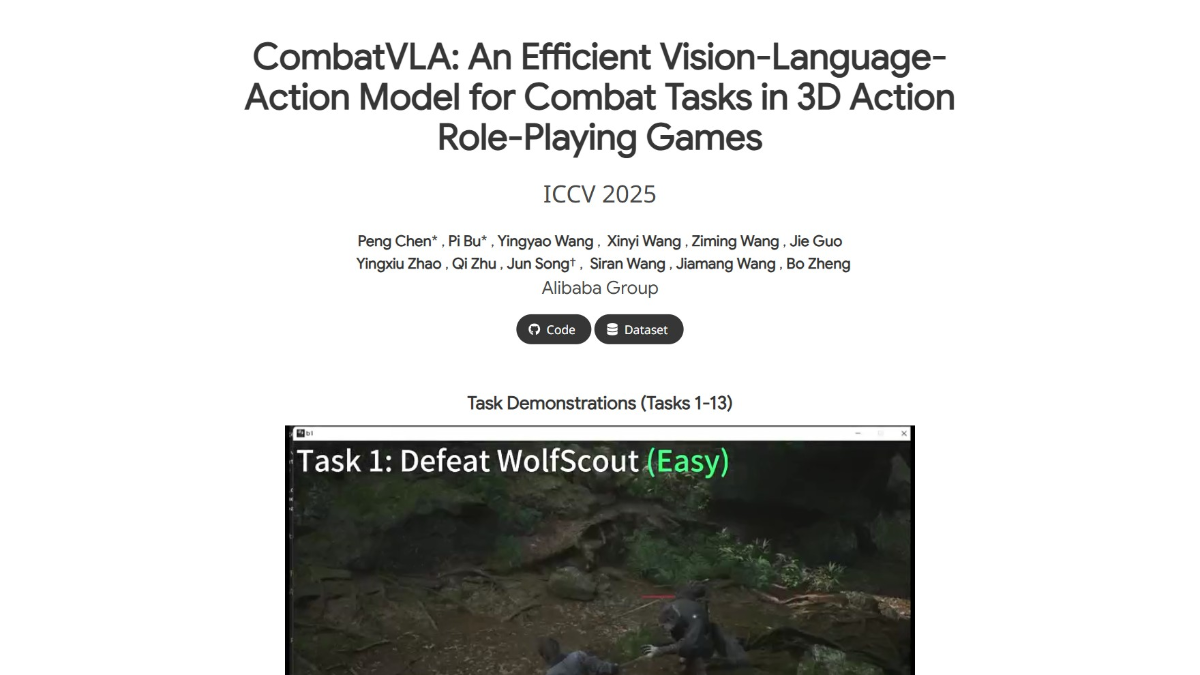 CombatVLA - 淘天集团推出的3D游戏专用视觉-语言-动作模型，决策速度比传统模型快50倍