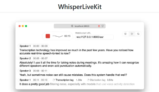 WhisperLiveKit – 开源AI语音识别工具，支持多种语言，能将语音实时转录为文字